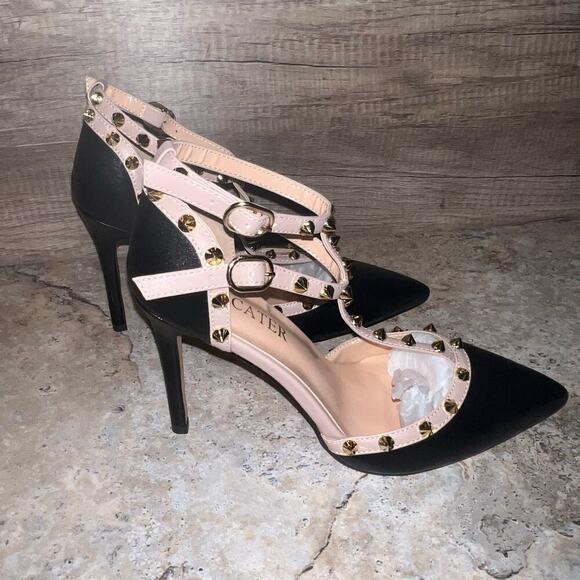 Studded Ankle Strap High Heels Stilettos Pumps Sz 8.5 Dress Shoes Formal Wedding - Picture 13 of 16